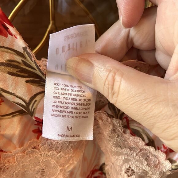 Gillian & O'Malley Sexy Pink Red Green Floral Peignoir Set Lace Chemise Robe S/M - Picture 11 of 13